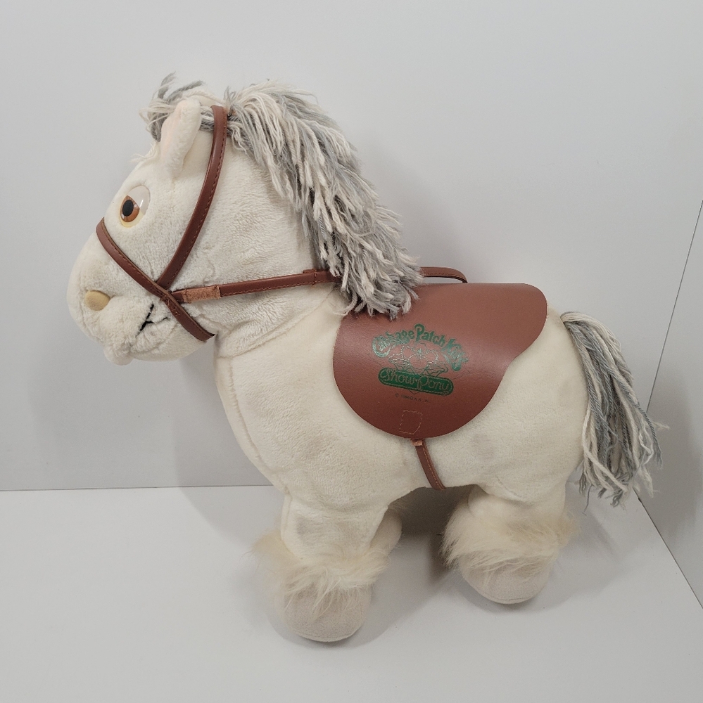 Vintage 1984 Cabbage Patch Kids Coleco White Gray Spotted Horse Plush Toy